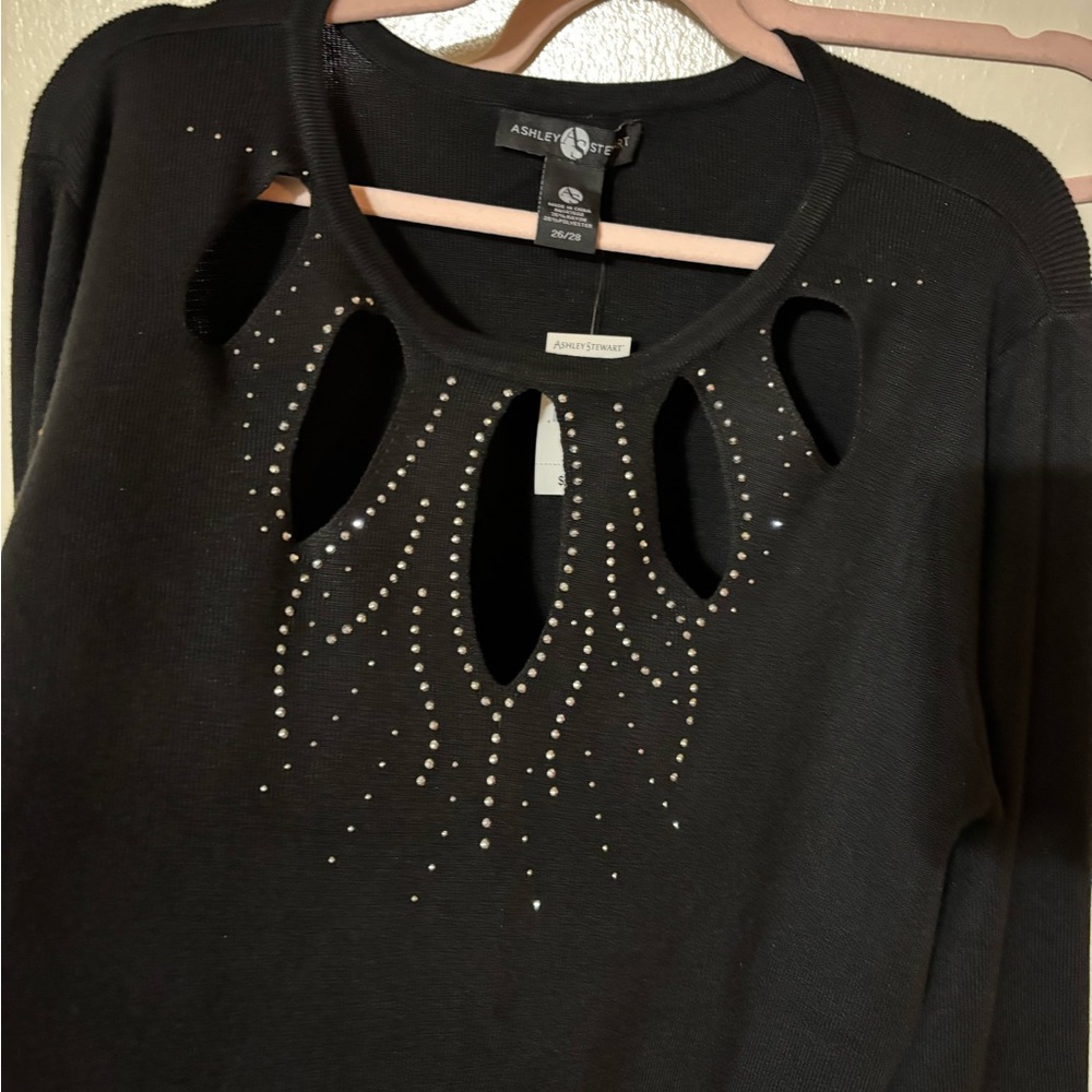 Ashley Stewart Black Studded Long Sleeve Sweater